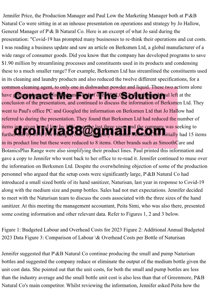 Activity Based Costing Analysis - P&B Natural Co