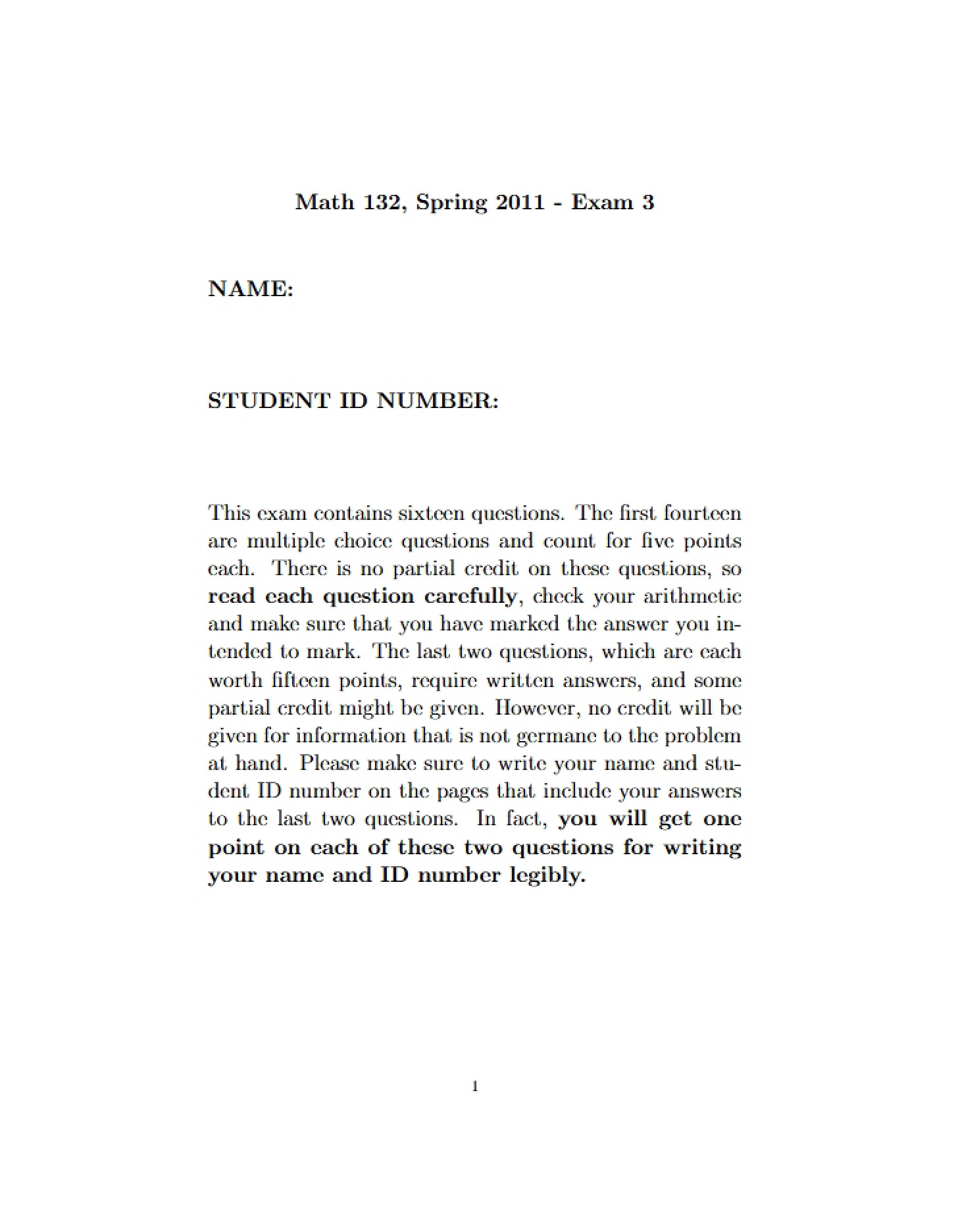 Exam Three - Roberts Section (132)