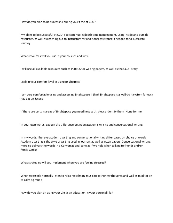 Writing Strategies and Student Success at CCU