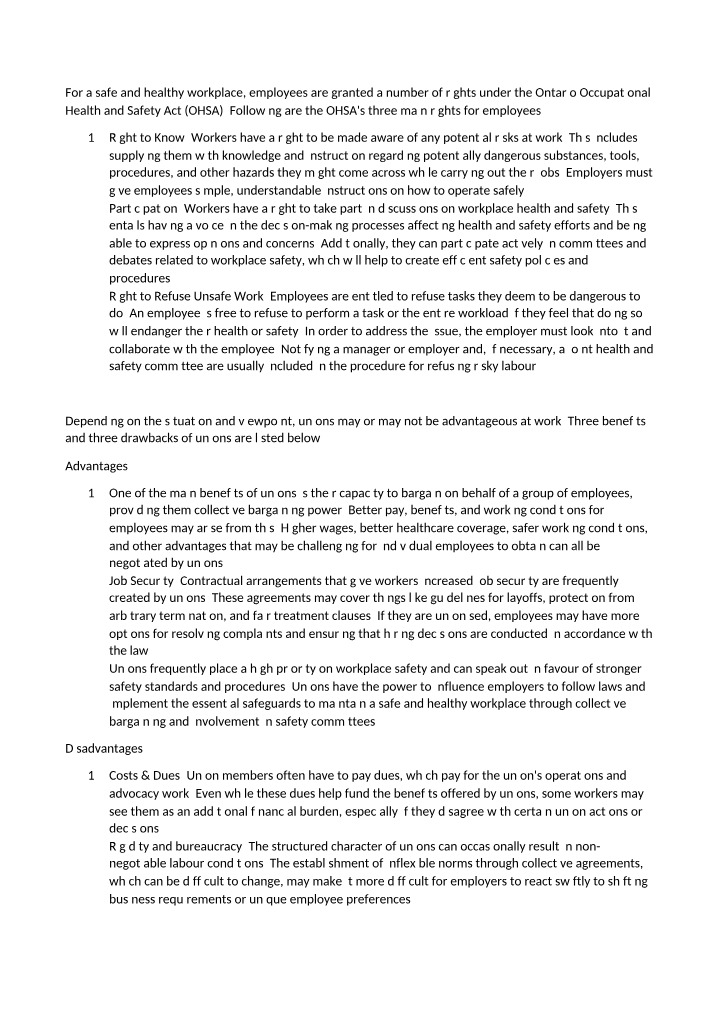 Employee Rights and Safety - Ontario's OHSA and Unions