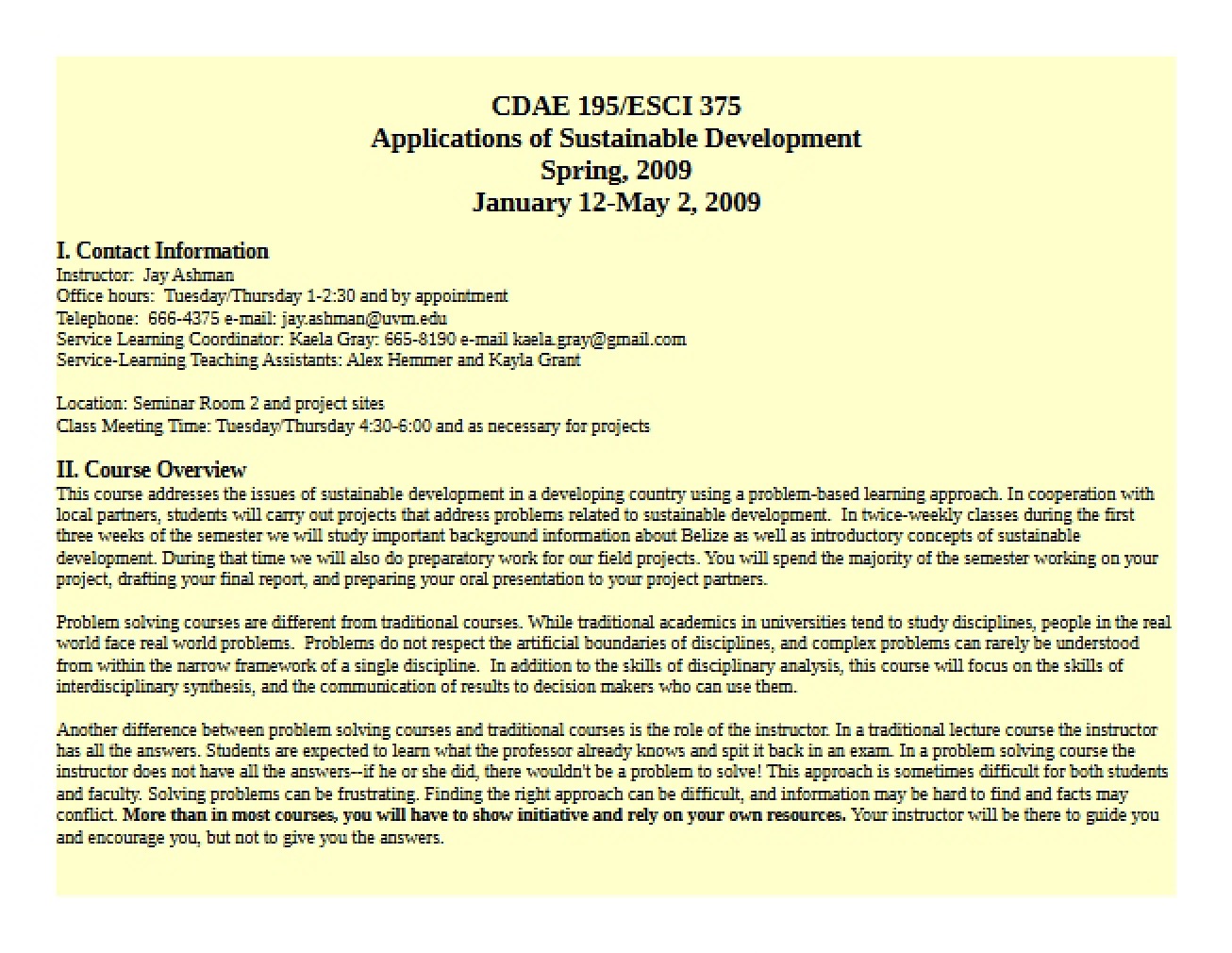 Syllabus for Holistic Design Studio
