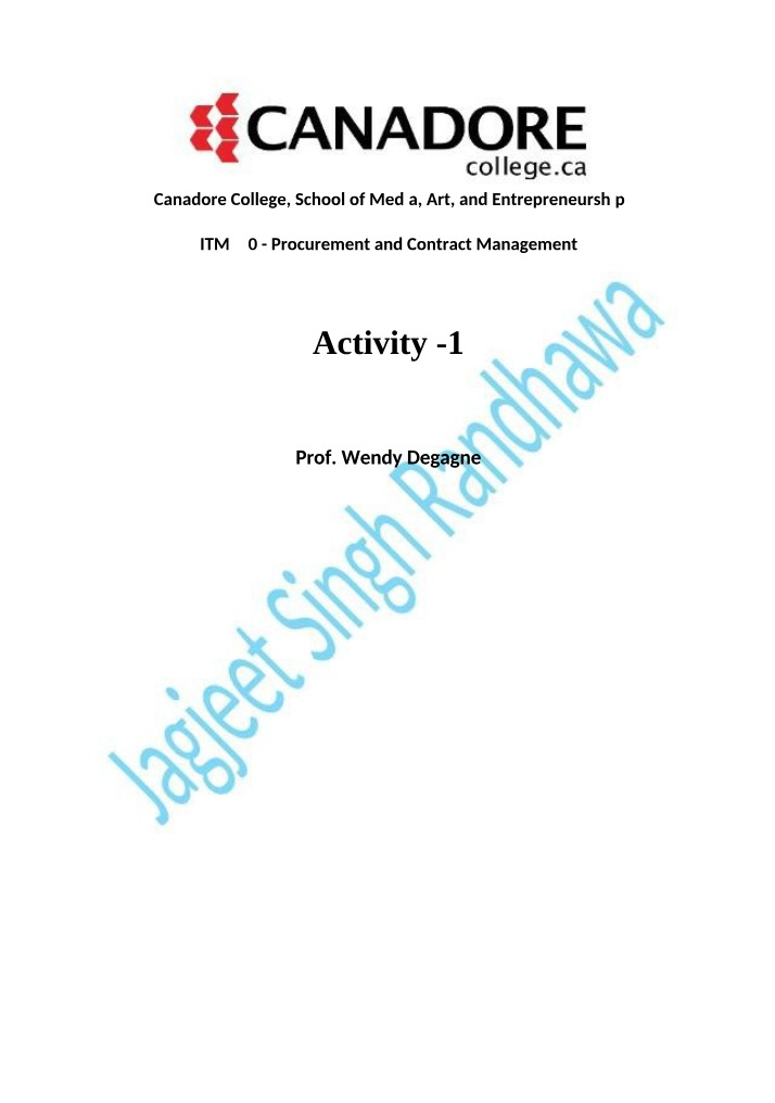 Activity 1 for Procurement and Contract Management ITM220