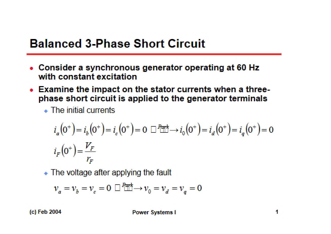 Eleventh Lecture Phase Short Circuits