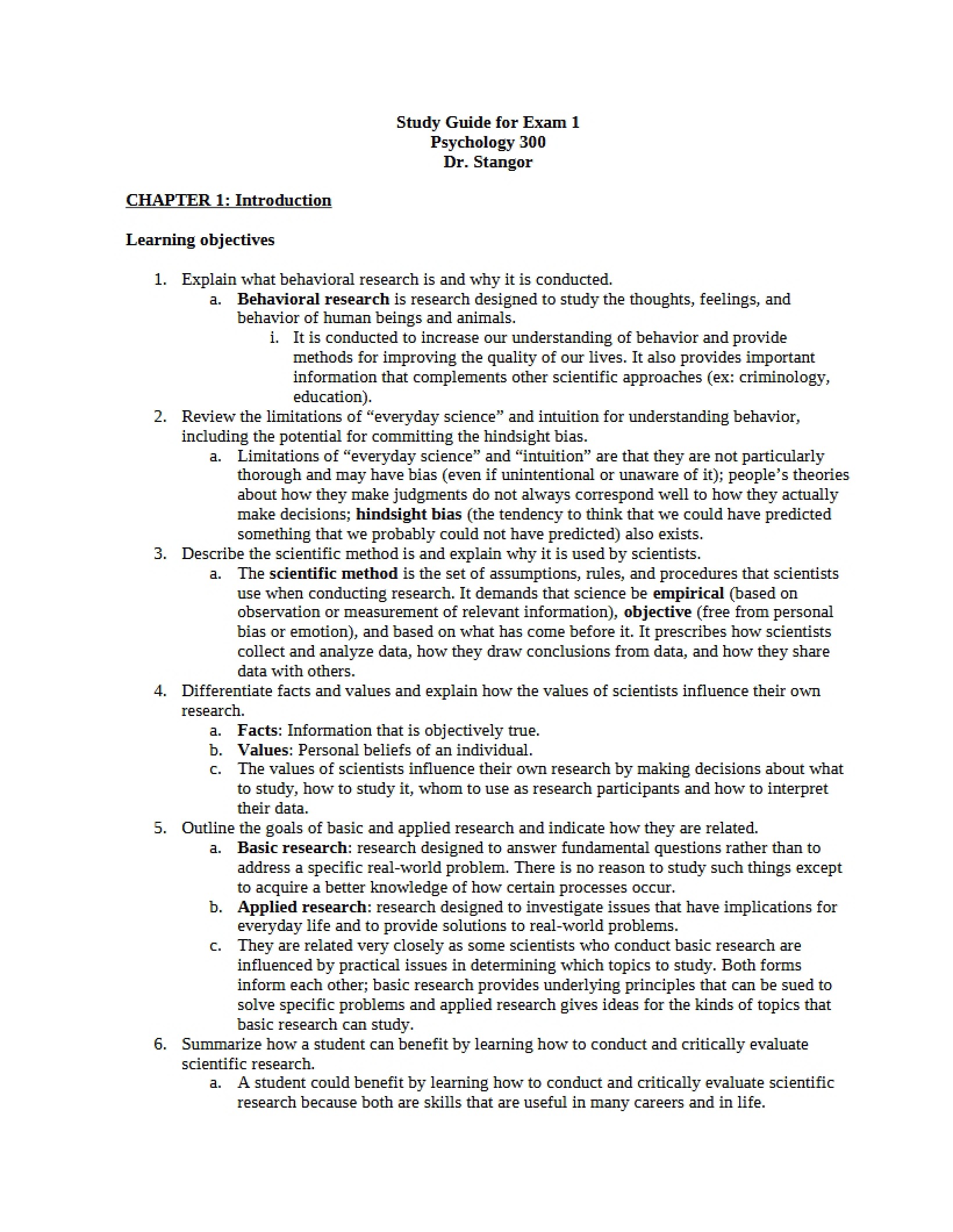 Preparation Guide Exam 1