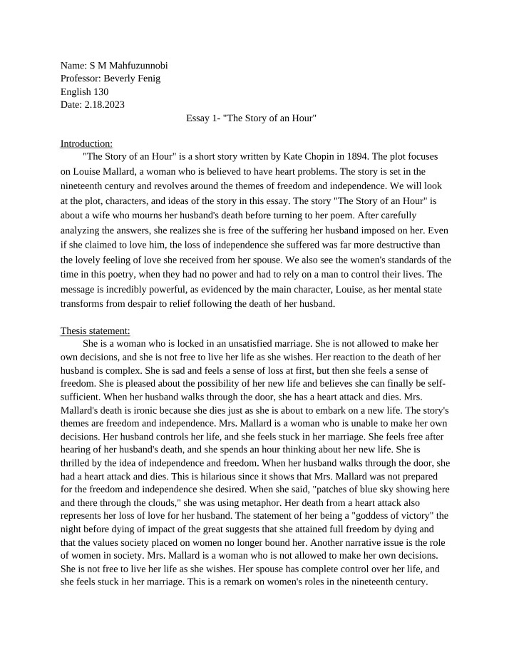 Essay on The Story of an Hour