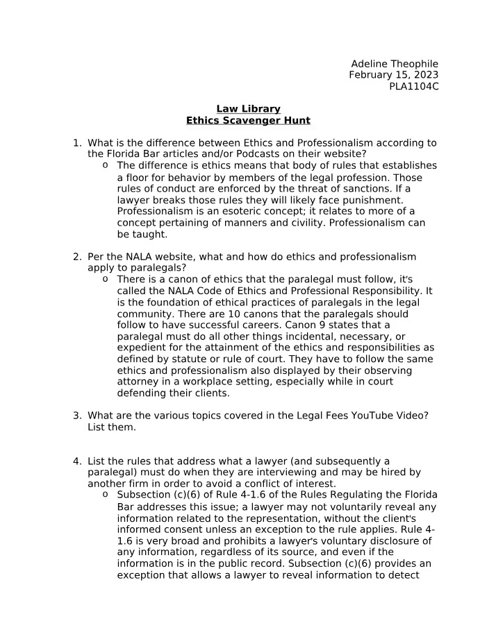 Professionalism and Ethics in the Legal Field