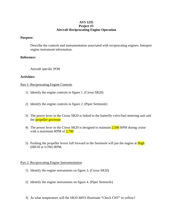 Aircraft Reciprocating Engine Instrumentation and Controls