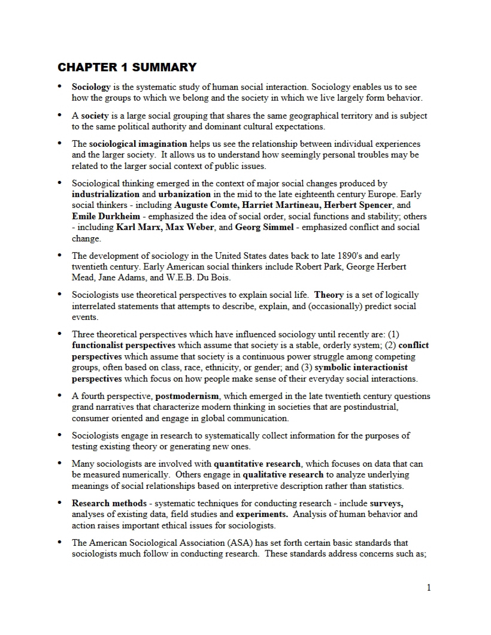 Sociology Study Aid - 39 Pages