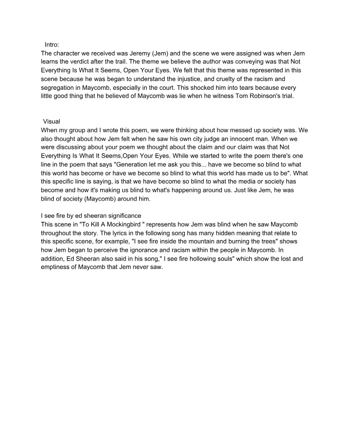 Literary Connections - To Kill a Mockingbird and I See Fire