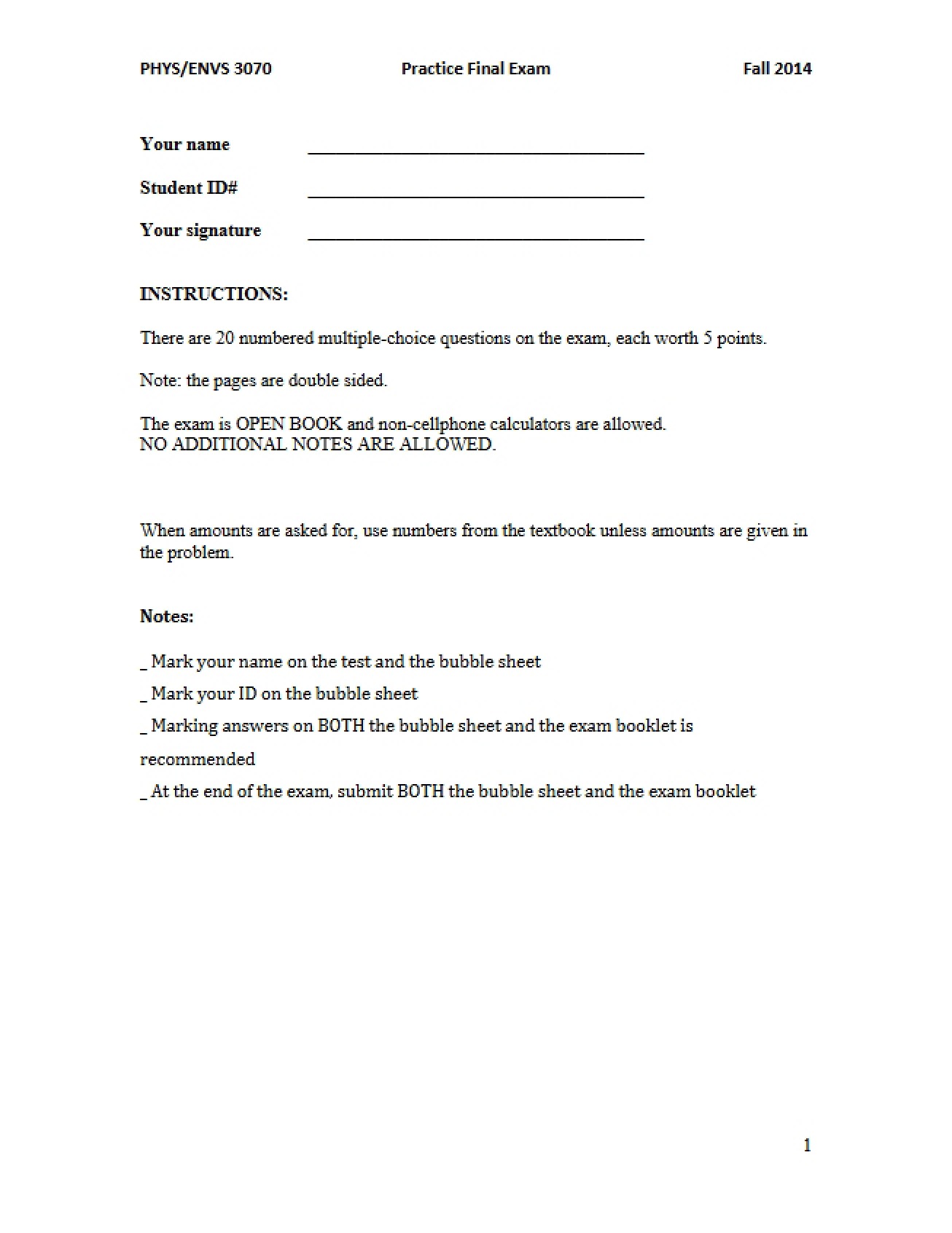 Practice Final Exam