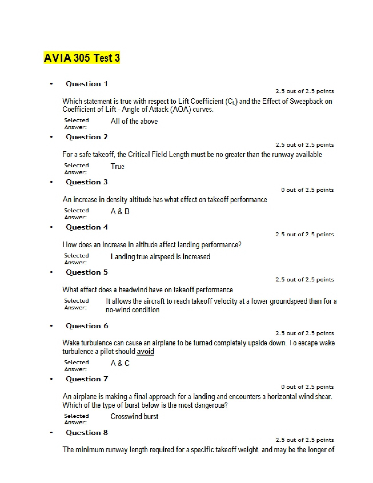 Third Test in an Aviation Course
