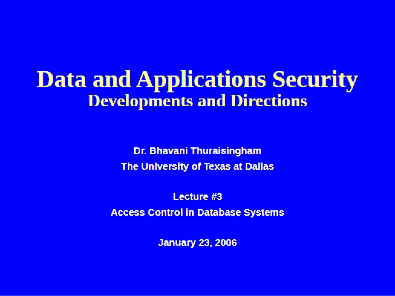 Database Access Control Lecture 3