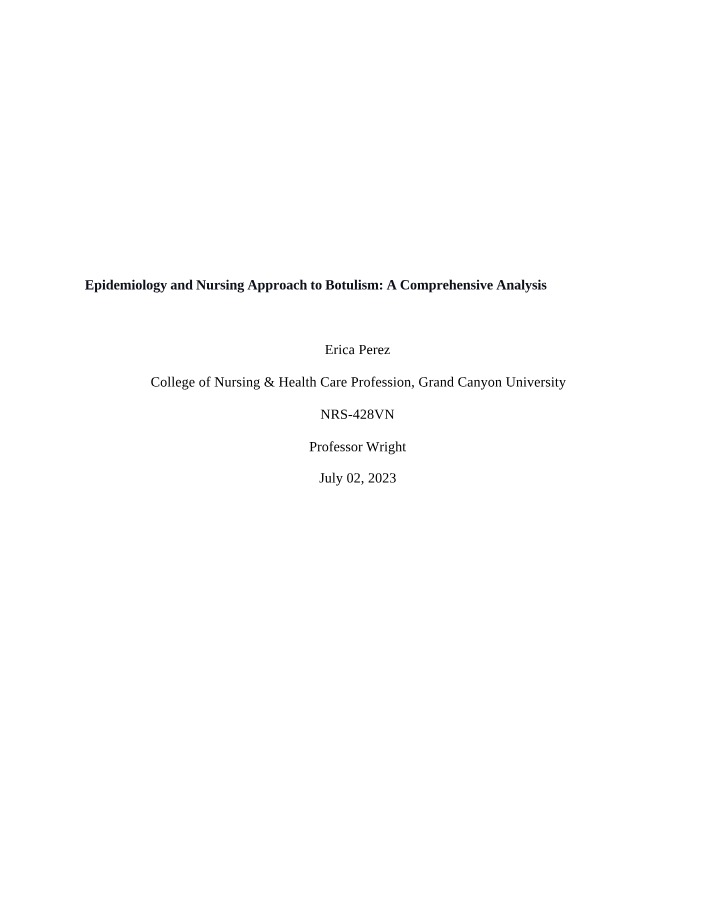 Botulism - Epidemiology and Nursing Approach
