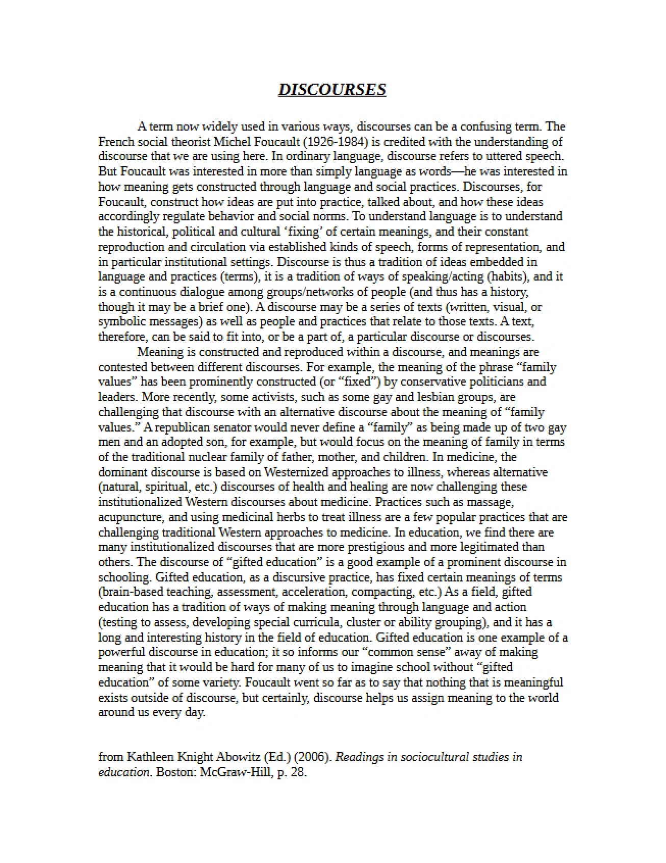 Discourses - 2 Pages