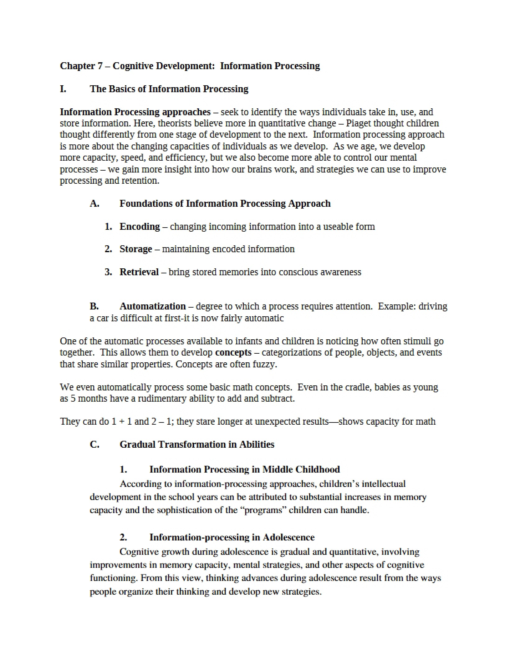 Info Processing and Cognitive Development - Chapter 7