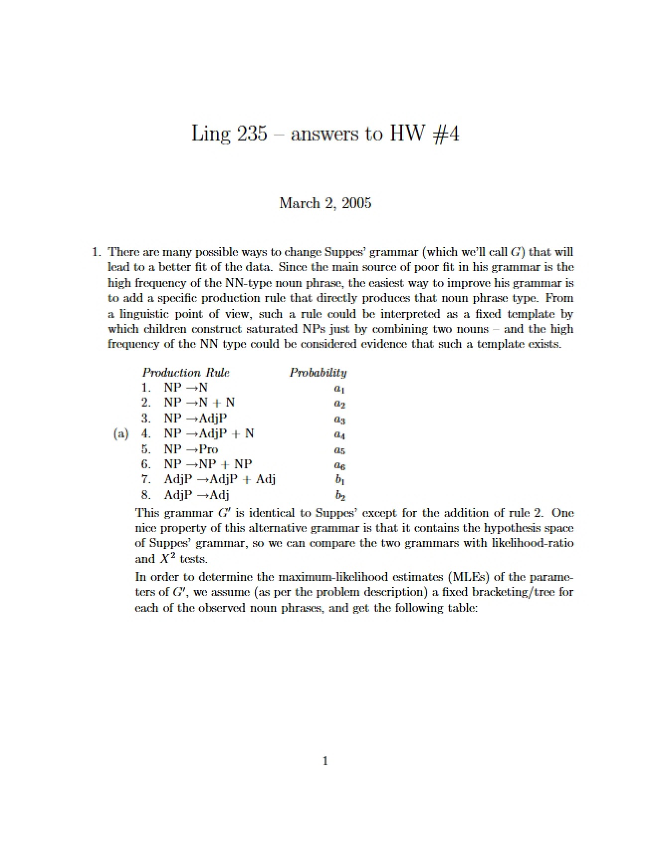 Homework for Quantitative Explanation in Linguistics