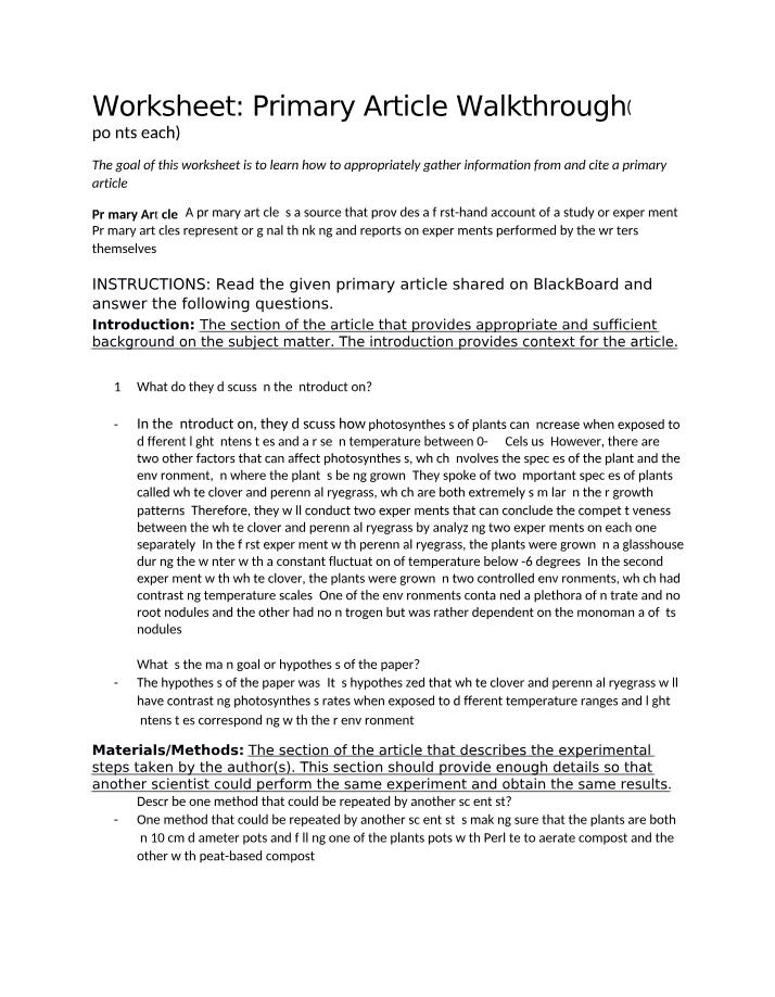 Worksheet for Primary Article Walkthrough