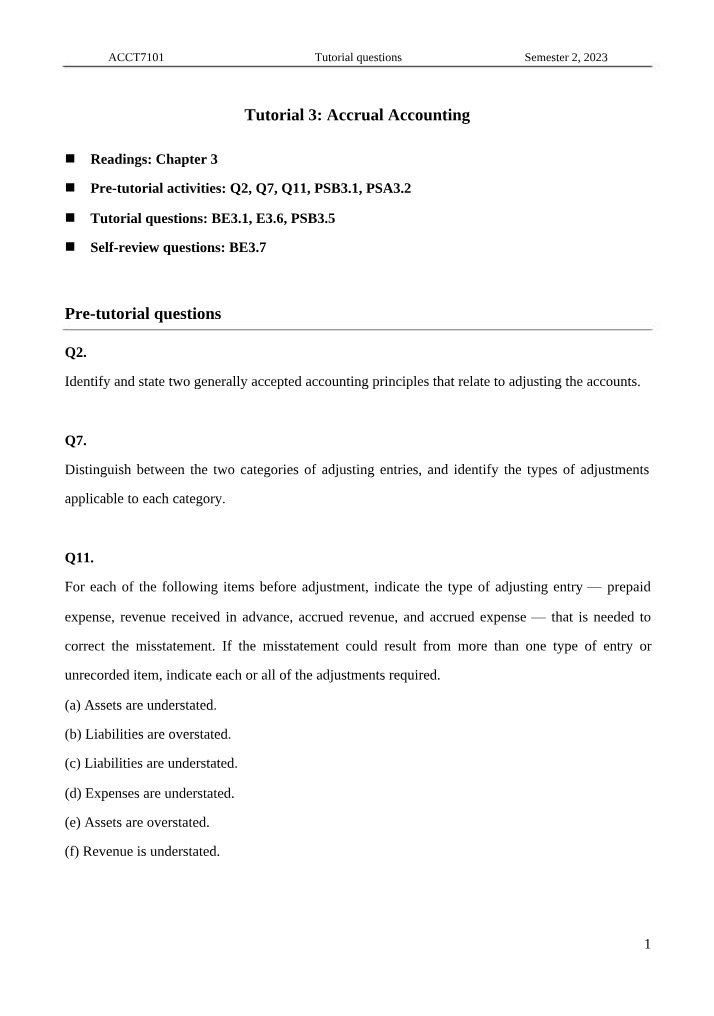 Questions for ACCT7101 Tutorial 3