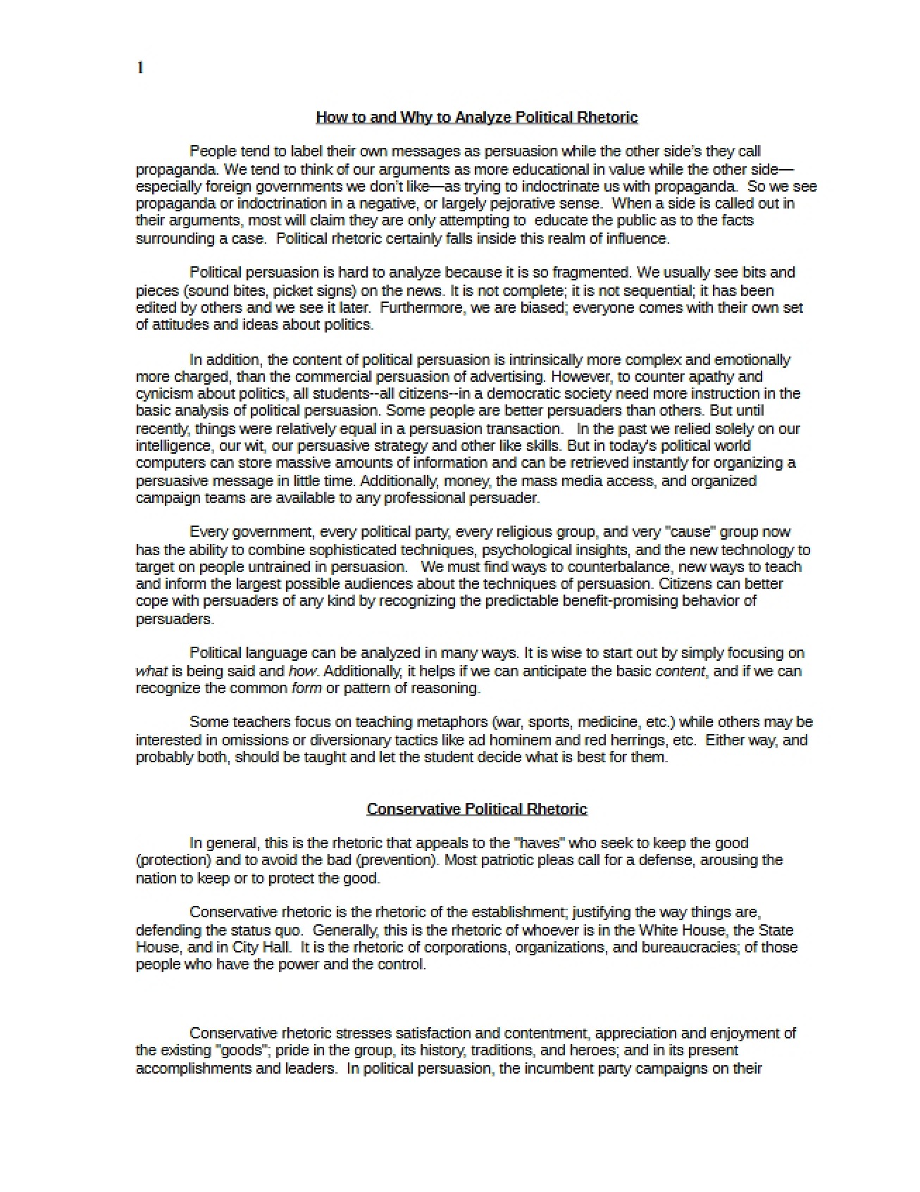 Political Rhetoric Analysis