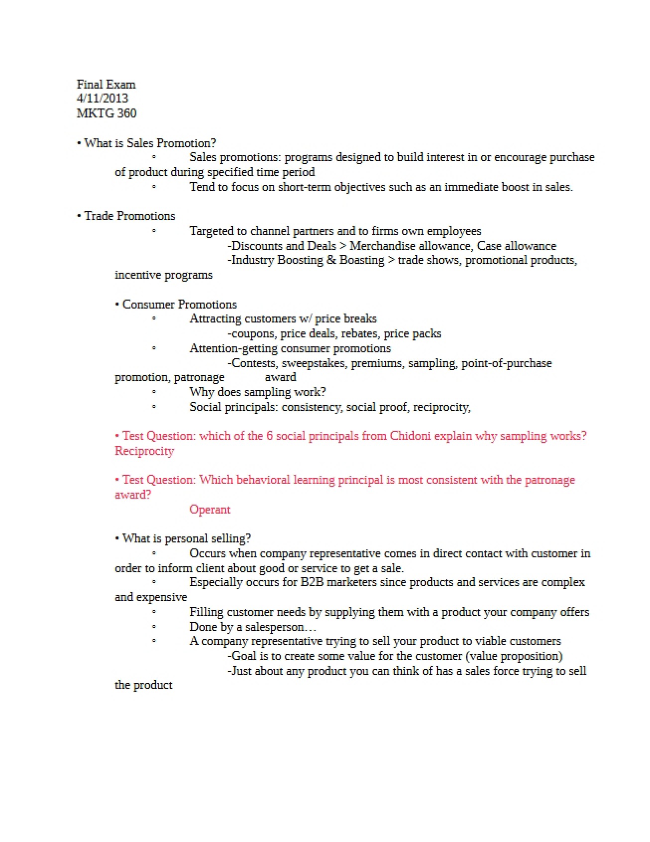 Examination for Finals