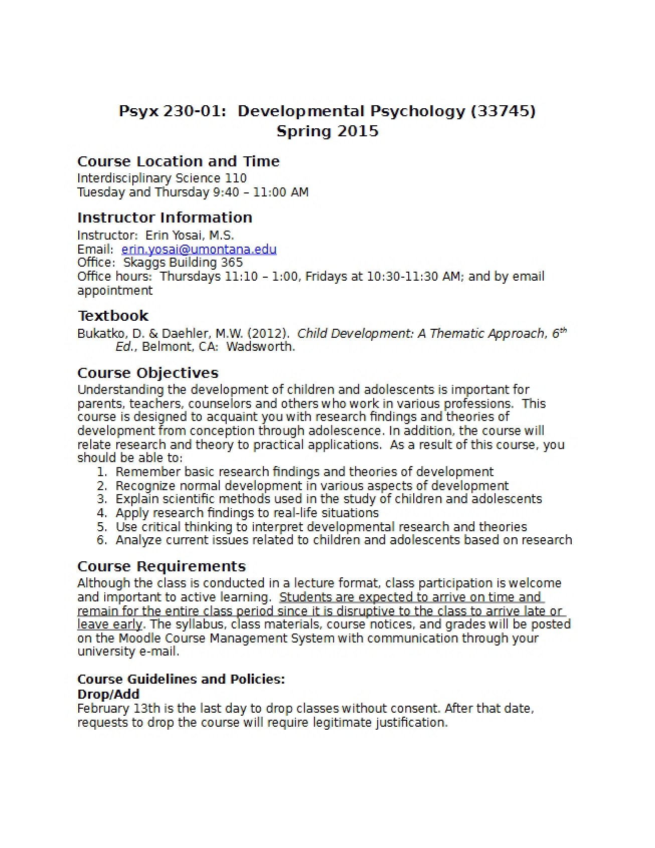 Spring 2015 Course Syllabus