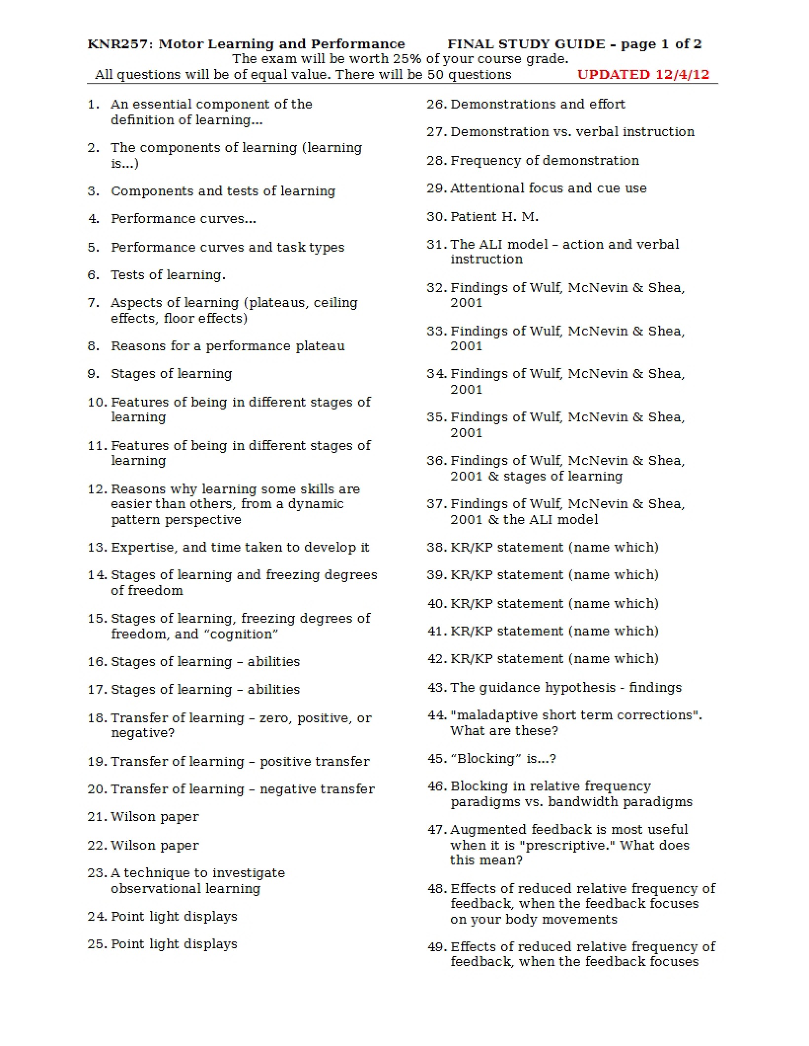 KNR 257 Final Exam Guide
