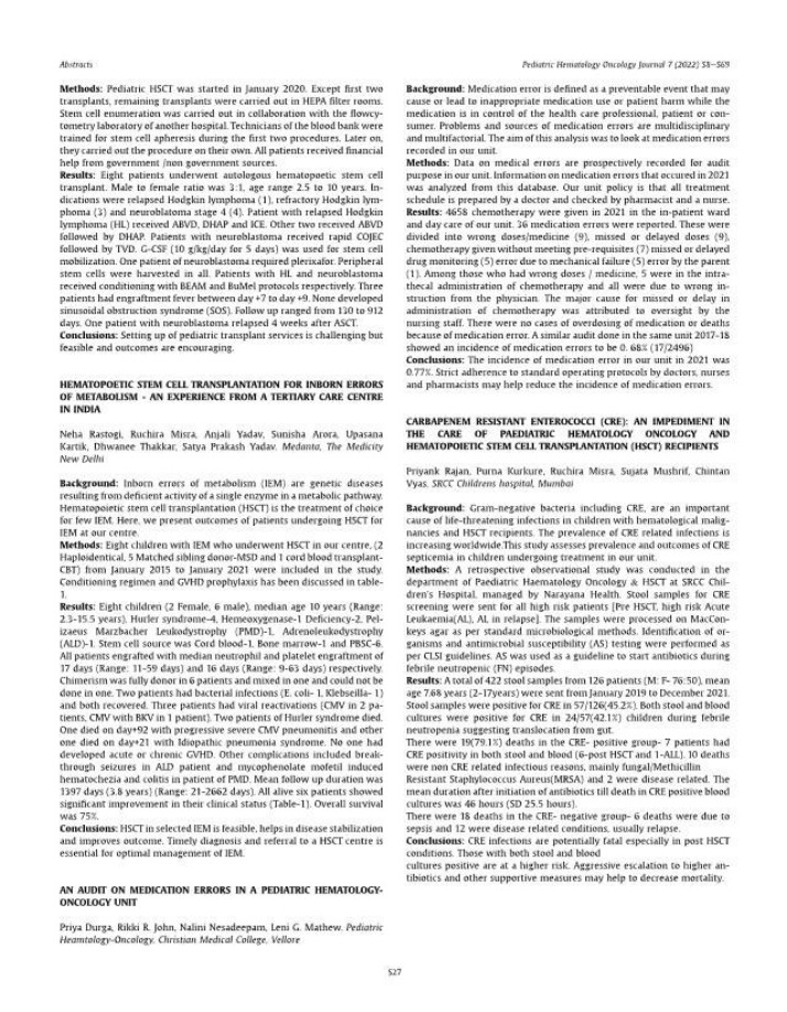 Vol 7, 2022 - Pediatric Hematology Oncology Journal