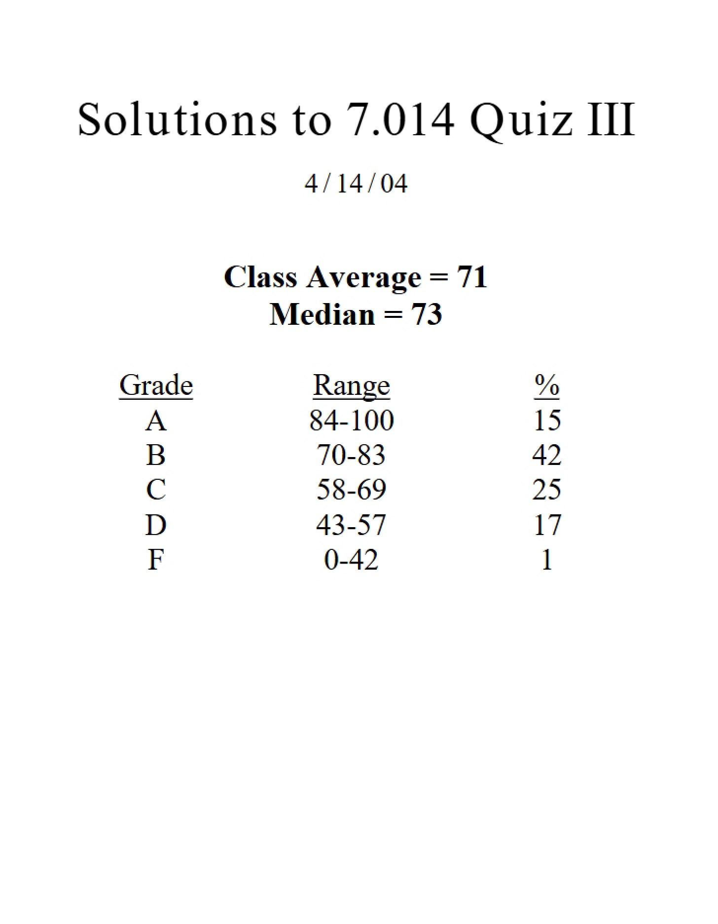Answers to Quiz III