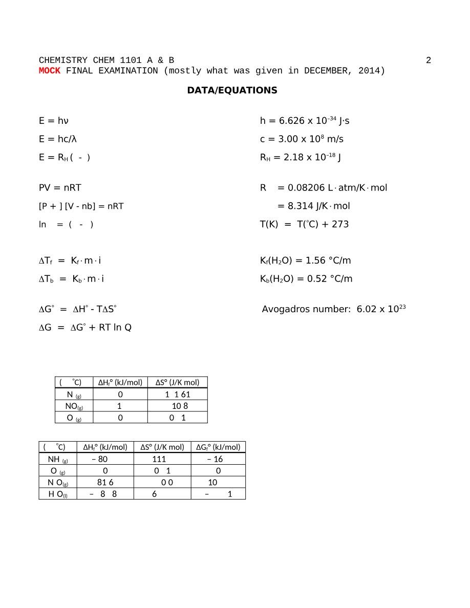 Mock Final Exam