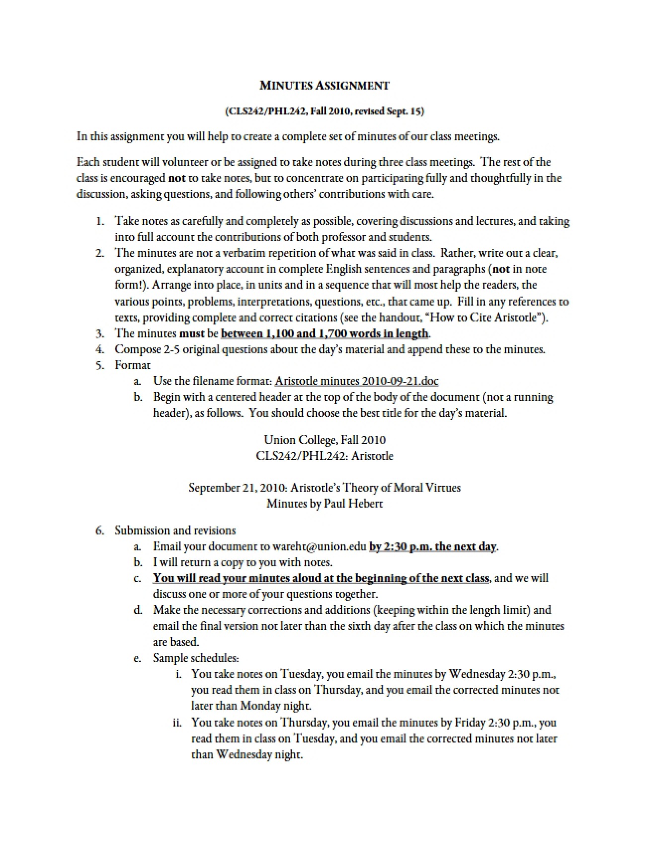 Assignment on Minutes