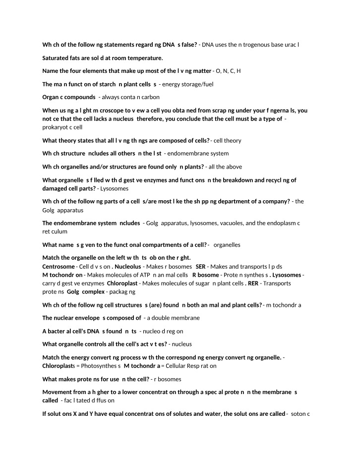 DNA, Cell Structures, and Cellular Processes