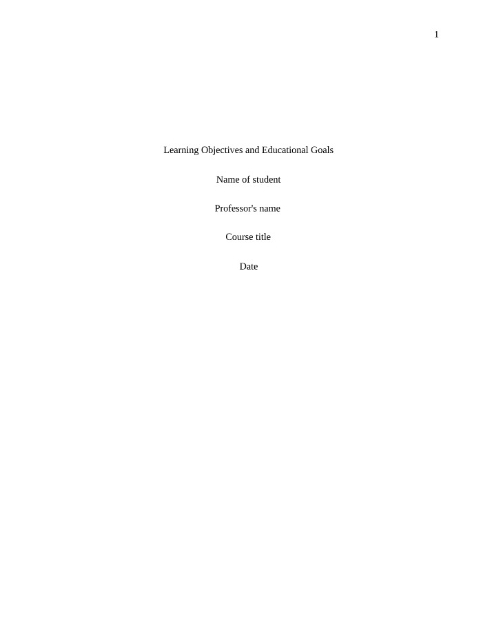 Educational Goals and Learning Objectives