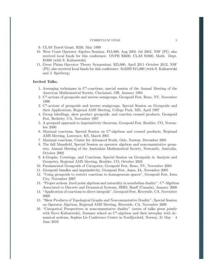 Curriculum Vitae for Invited Talks and Grants