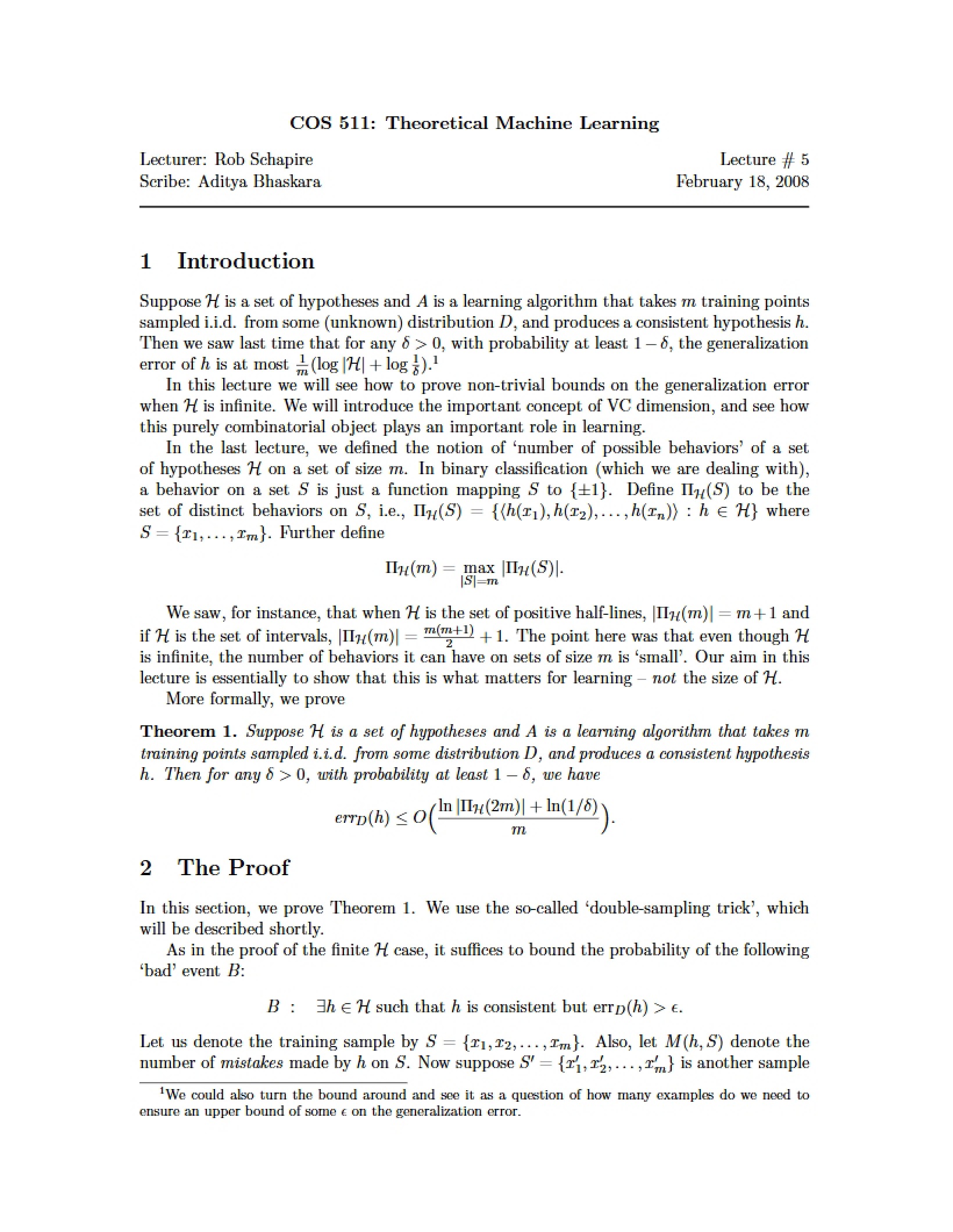Fifth Lecture