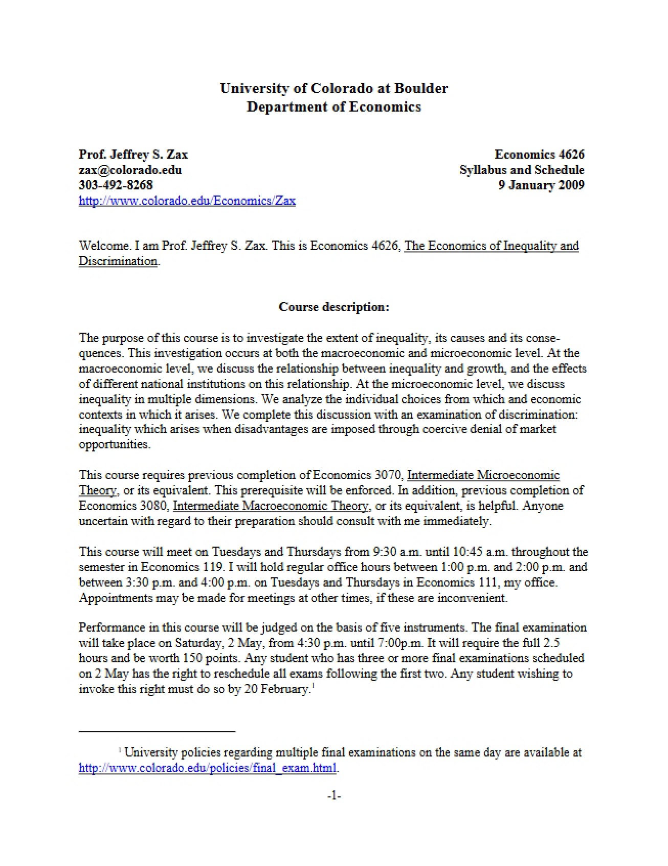 Economics of Inequality and Discrimination Syllabus (Set 1)