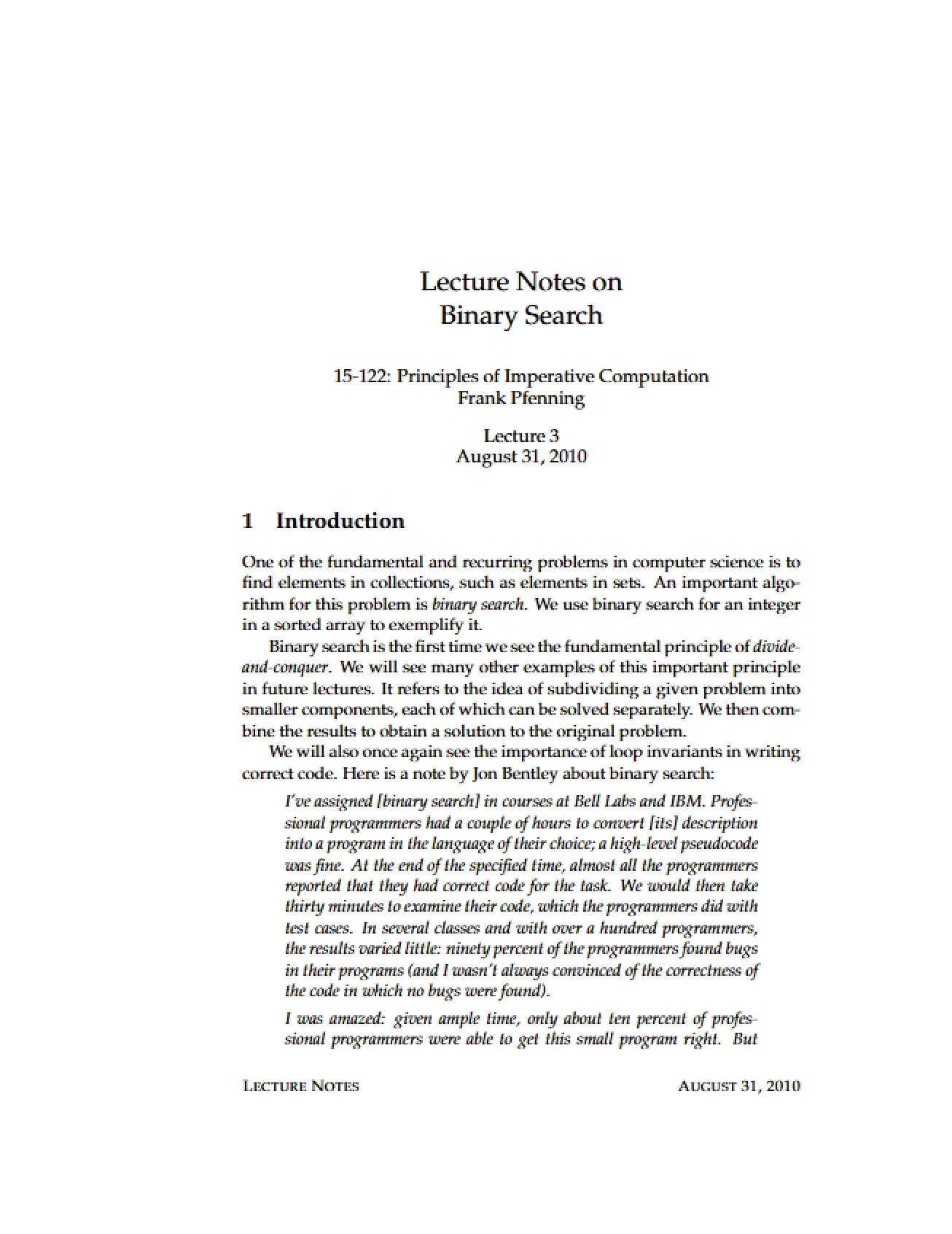 Binary Search Lecture Notes