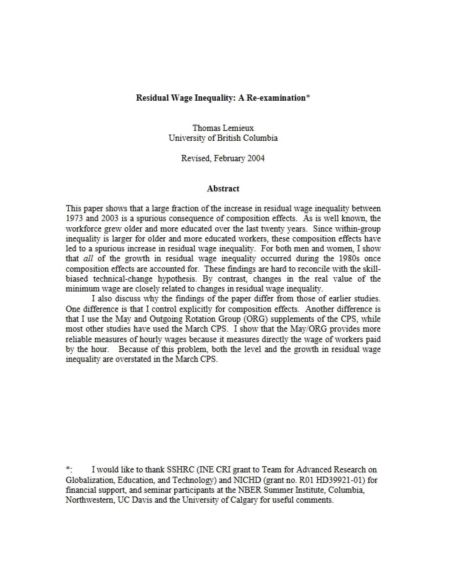 Re-examining Residual Wage Inequality