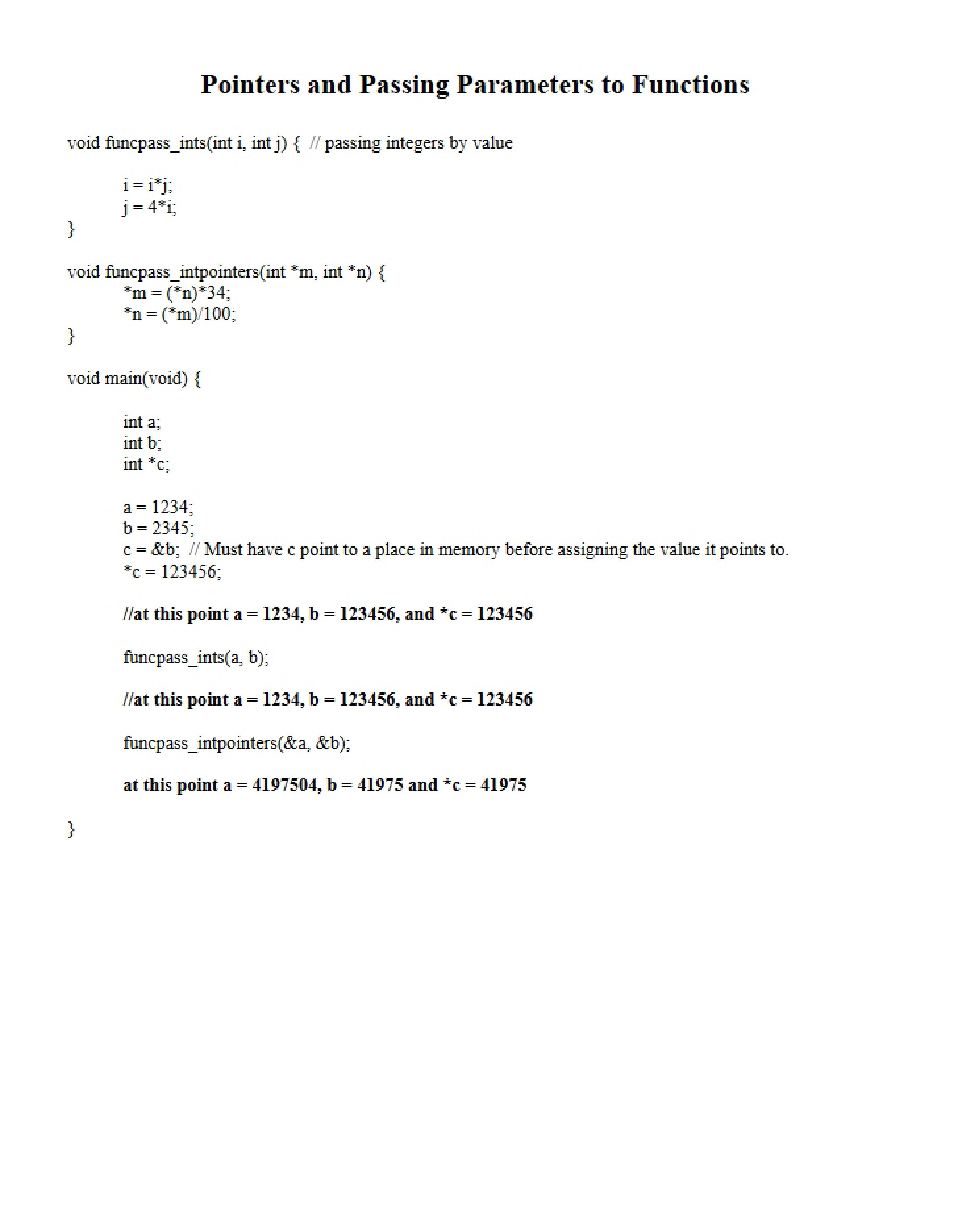 Function Parameter Passing and Pointers