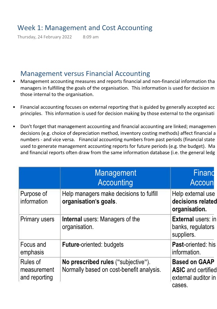 Management and Cost Accounting - Week 1