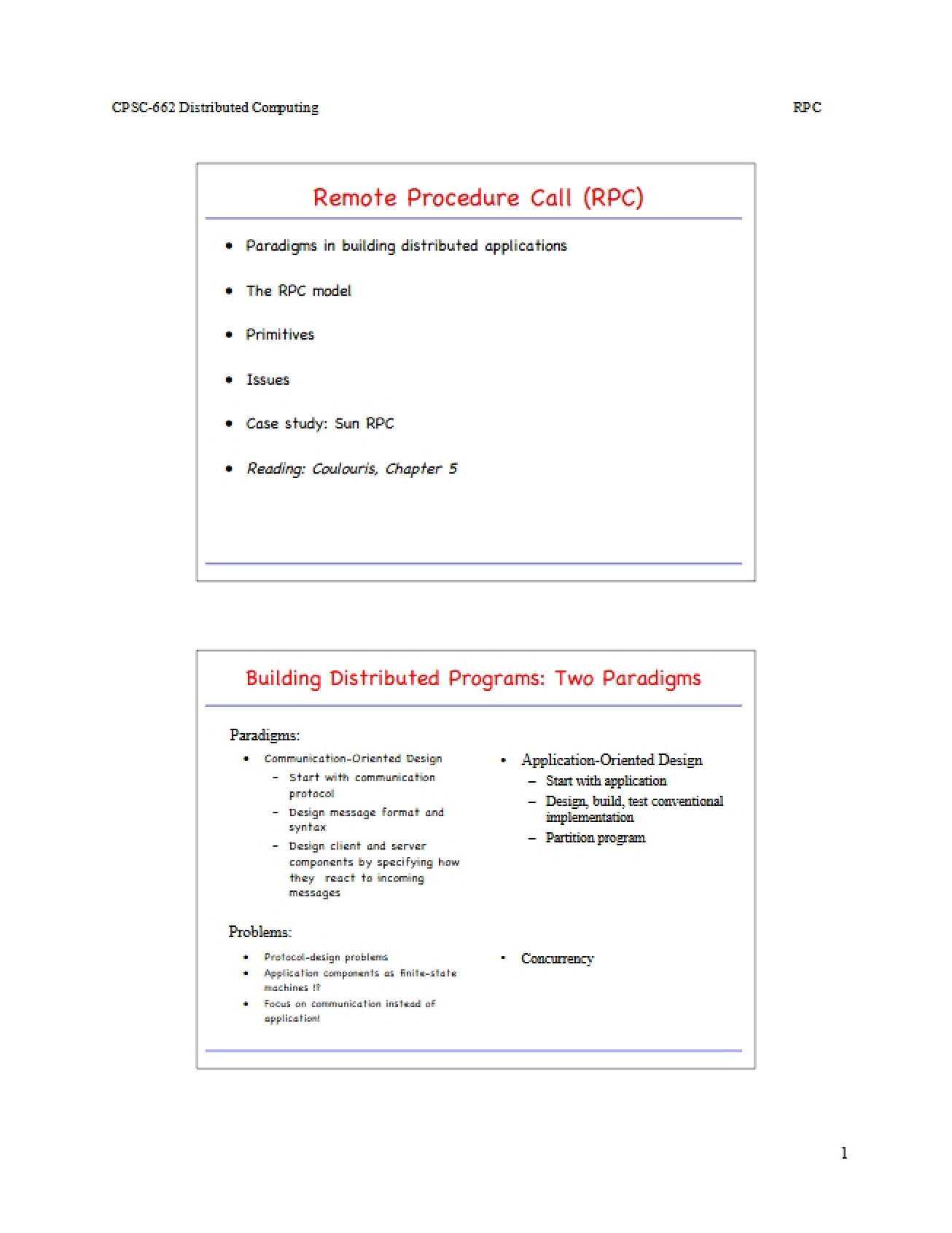 Handout on Remote Procedure Calls