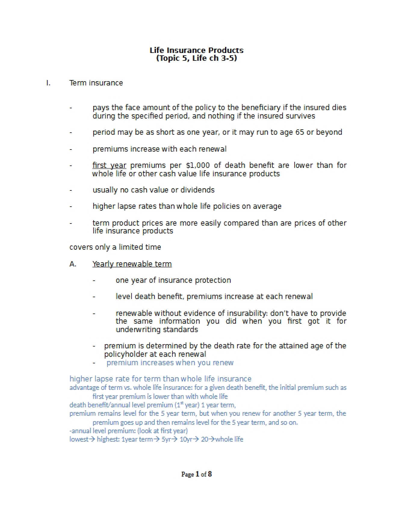 Life Insurance Products (Topic Five) - Part Two