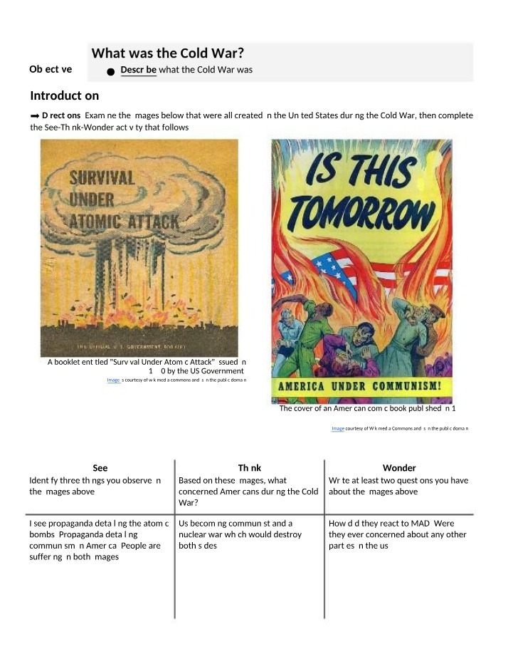 The Cold War - Tensions and Ideologies