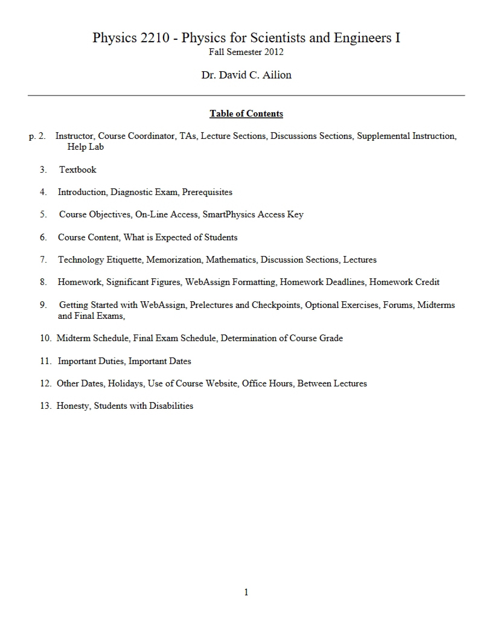 Physics for Scientists Syllabus