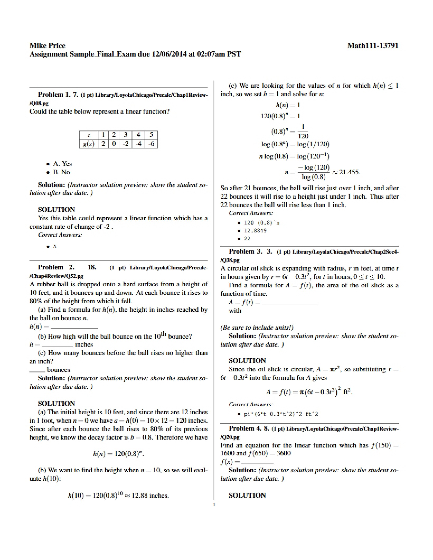 Sample Final with Solutions
