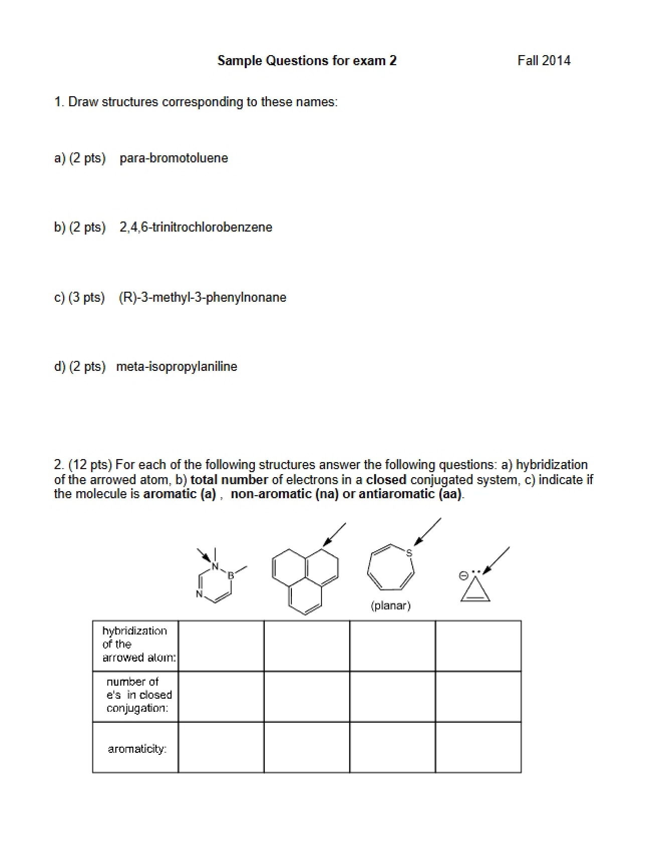 Set of Sample Questions for the Second Exam from Fall 2014