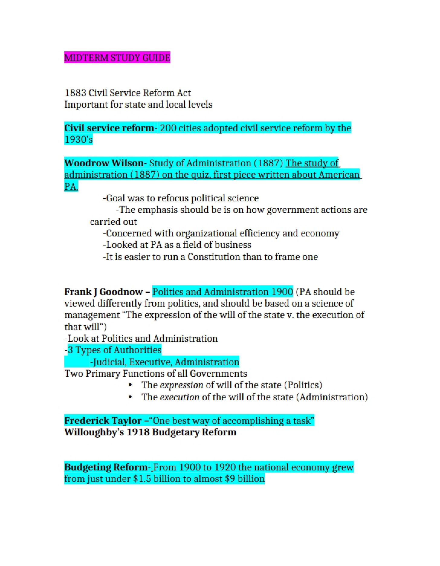 Guide for Midterm Study