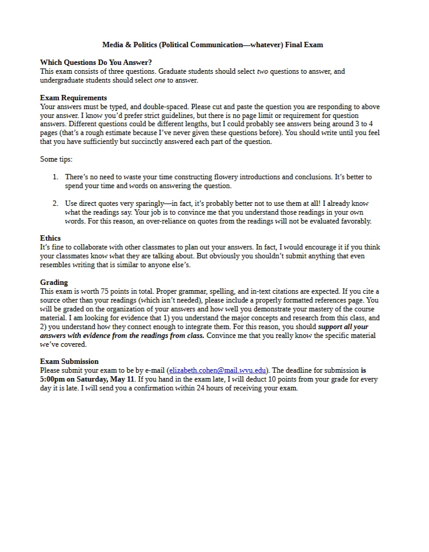 Media and Politics Fall 2014 Midterm
