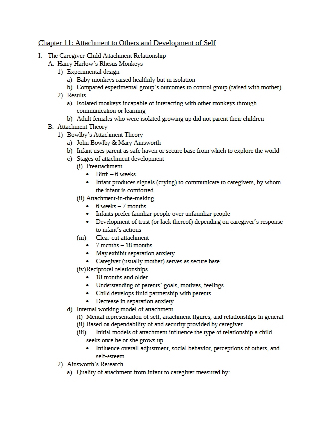 Development of Self and Attachment (Chapter 11)