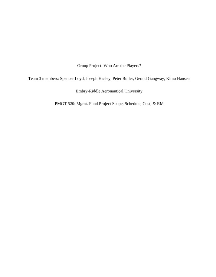 Group Project Stakeholder Identification and Analysis