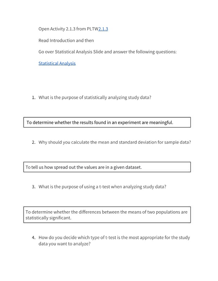 Statistical Analysis - Purpose, Mean, and Standard Deviation